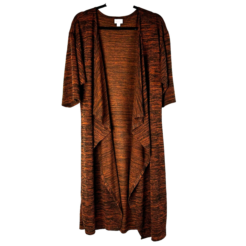 LulaRoe‎ Long Cardigan Womens Medium Brown Black Open Front 3/4 Sleeve Ruffle